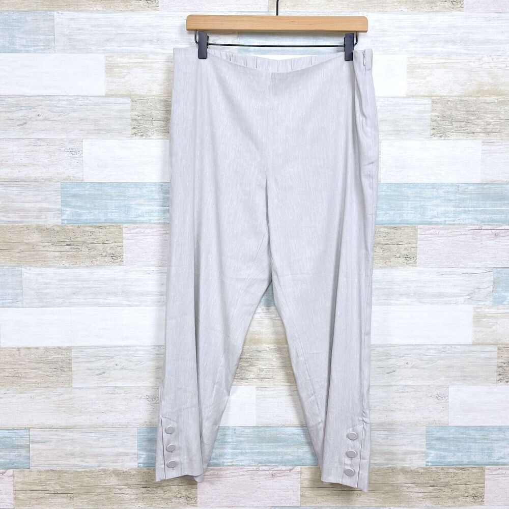 J Jill Linen Stretch Button Hem Ankle Pants Gray Womens MP Medium Petite